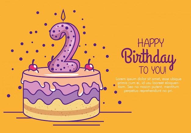 Free Vector happy birthday cake with candle number two