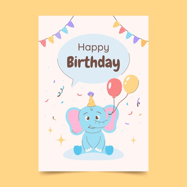 Happy birthday card template with elephant