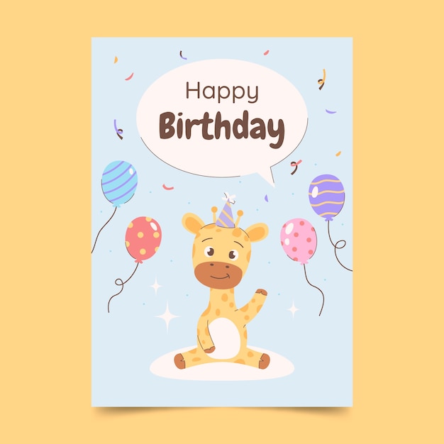 Happy birthday card template with giraffe