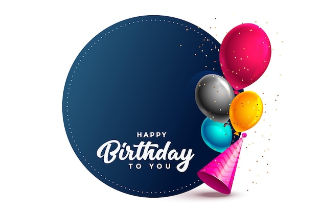 Free vector happy birthday card with balloons and party cap