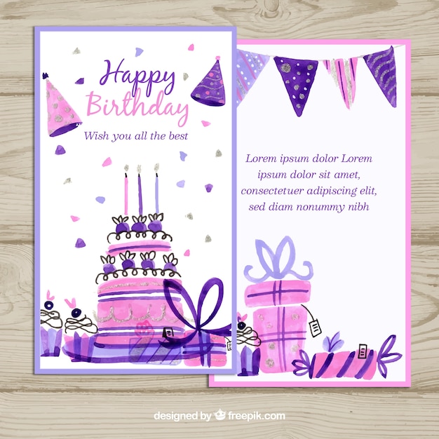 Happy birthday card with cake and gifts box