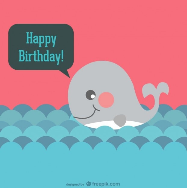 Free Vector happy birthday card with a cartoon whale