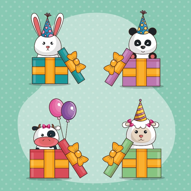 Free Vector happy birthday card with cute animals