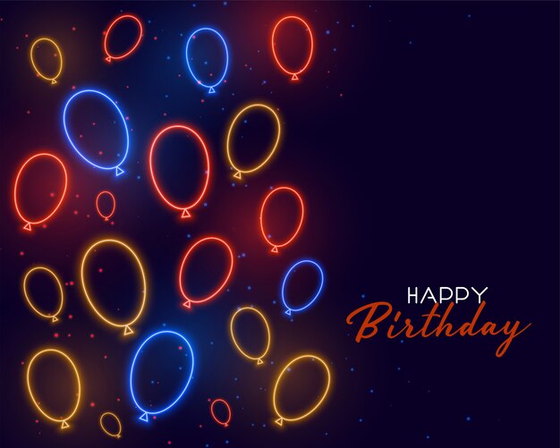 Happy birthday card with neon balloons