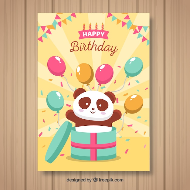 Free Vector happy birthday card with panda bear and balloons