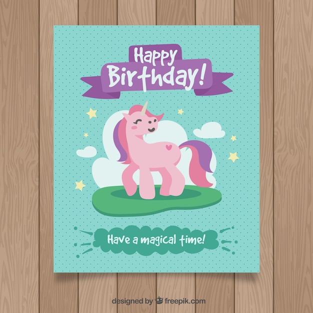 Free Vector happy birthday card with smiley unicorn