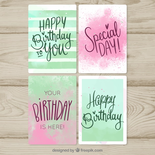 Free Vector happy birthday cards collection in watercolor style