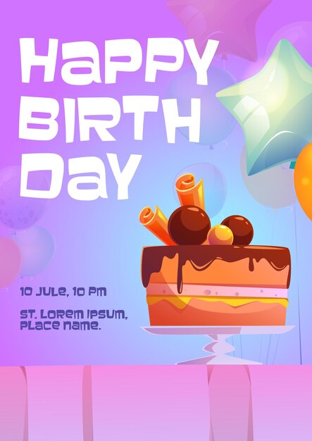 Happy birthday cartoon invitation cake dessert