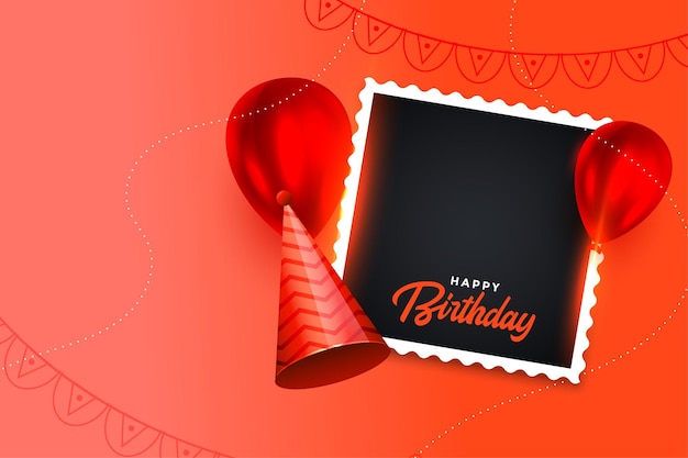 Happy birthday celebration red theme card with photo frame and cap