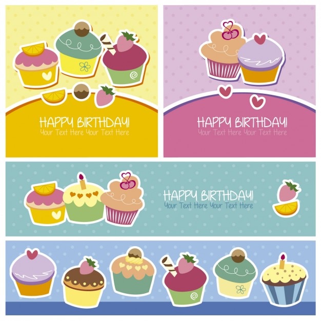 Free Vector happy birthday cupcakes