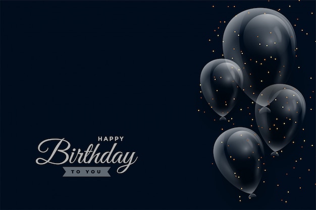 Free vector happy birthday dark background with glossy balloons