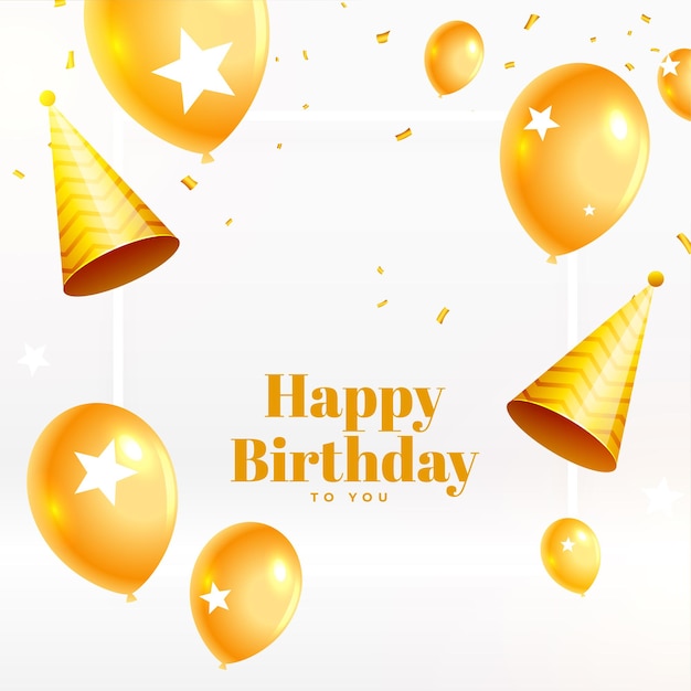 Free vector happy birthday eve invitation card with realistic golden balloons and hat