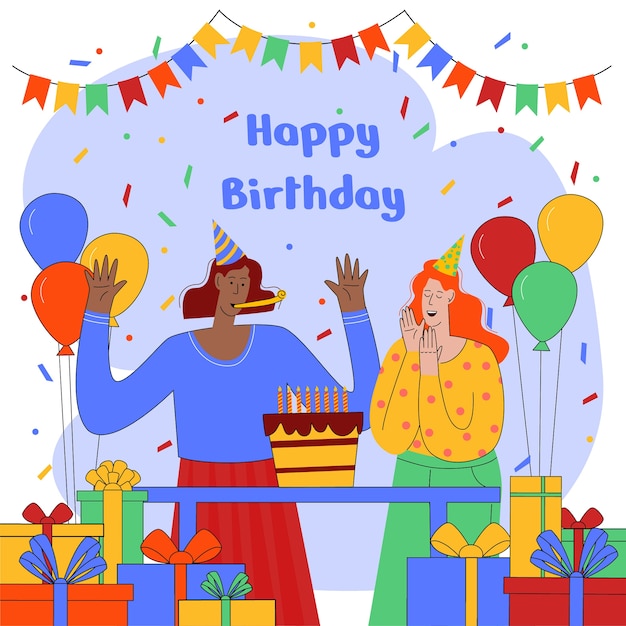 Happy birthday flat illustration design