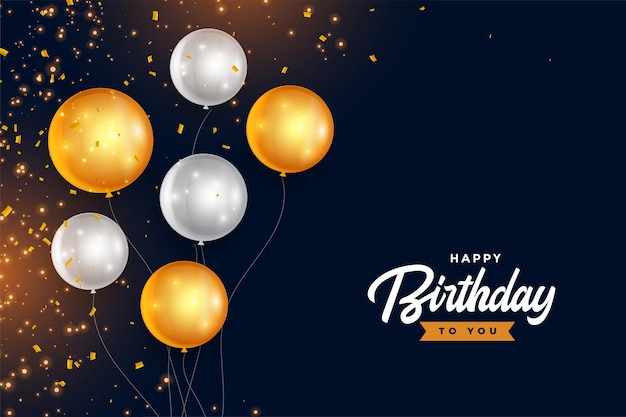 Free vector happy birthday golden and silver balloons with confetti