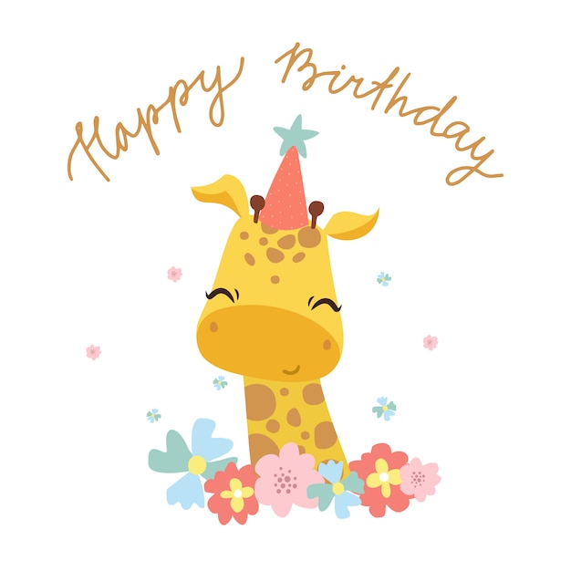 Happy birthday greeting card with cute giraffe