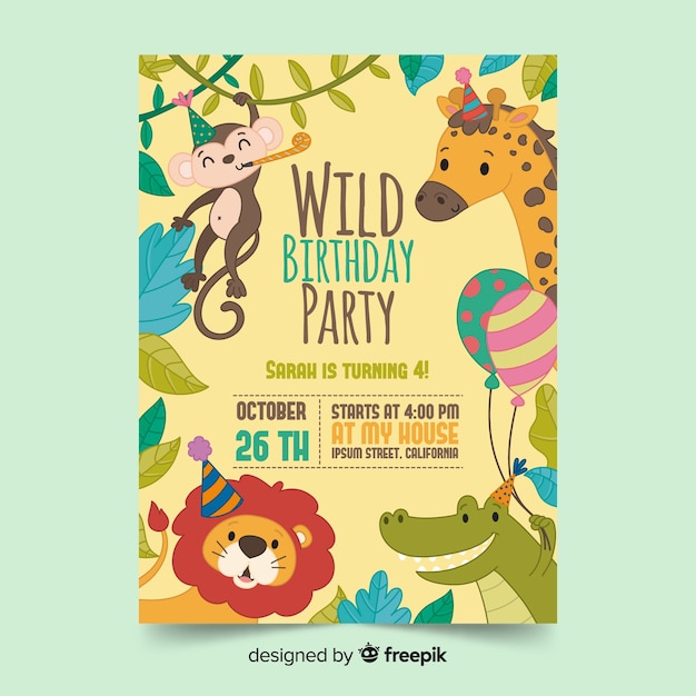 Happy birthday invitation template in hand drawn style