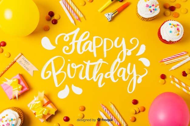 Happy birthday lettering with photo