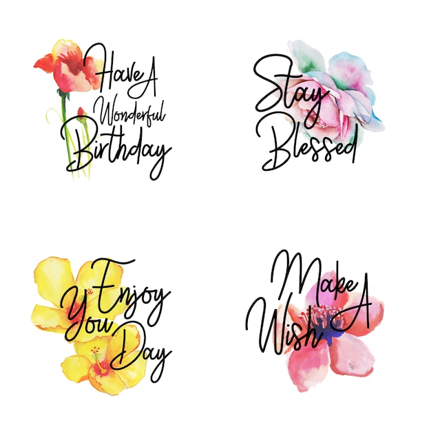 Free Vector happy birthday logo collection with watercolor floral