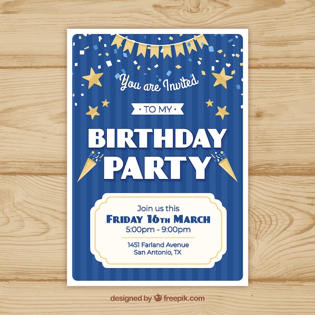 Happy birthday party card in flat style