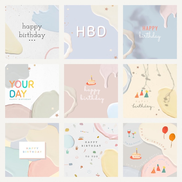 Happy birthday pastel template vector collection