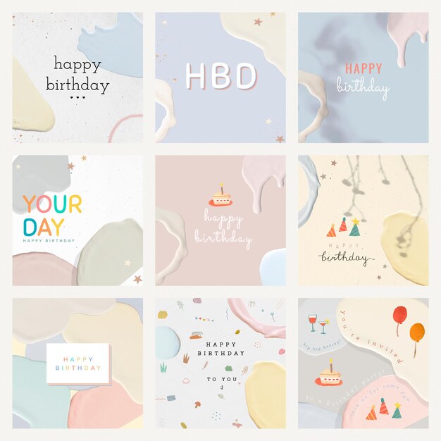 Happy birthday pastel template vector collection