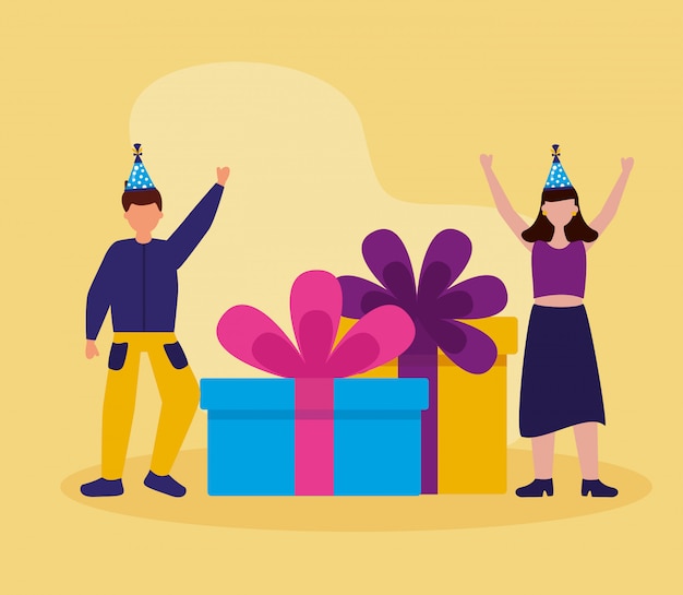 Free Vector happy birthday people in flat style