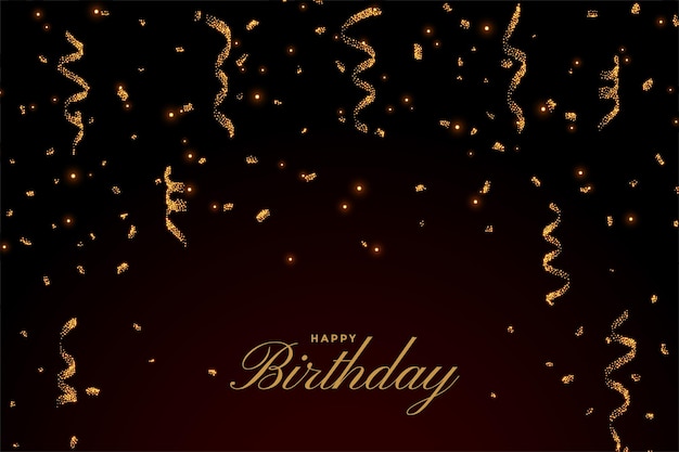 Happy birthday premium card with golden falling confetti