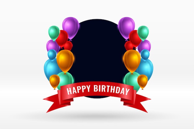 Free Vector happy birthday realistic balloons and ribbon background