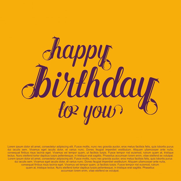 Happy Birthday typographic card with yellow background 