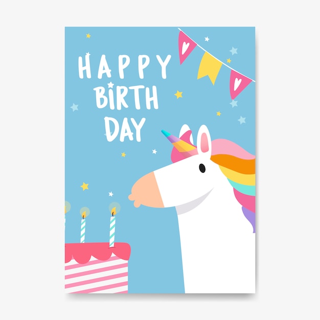 Happy birthday unicorn card vector