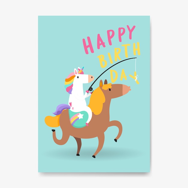 Happy birthday unicorn card vector