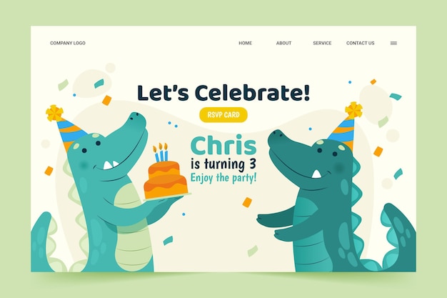 Happy birthday web template with dinosaur