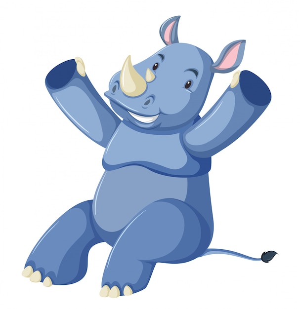 Happy blue rhino white background