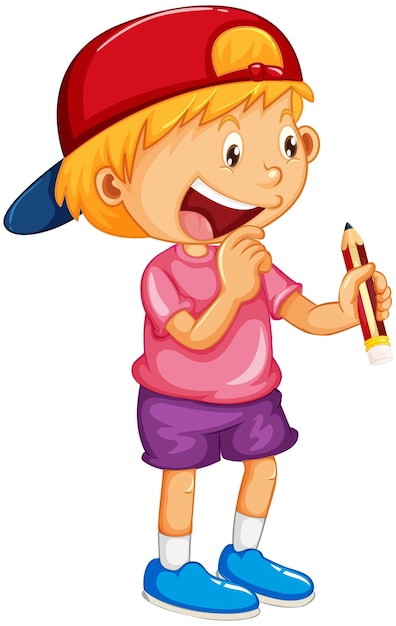 Free Vector happy boy cartoon character holding a pencil