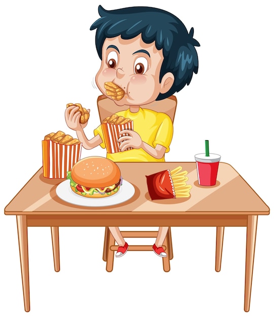 Free Vector happy boy enjoying meal