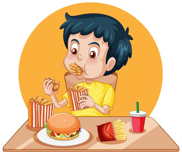 Free Vector happy boy enjoying meal