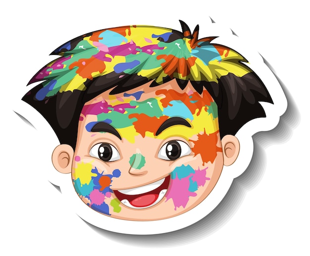 Free Vector happy boy face with colour on his face sticker on white background