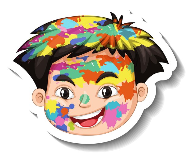 Happy boy face with colour on his face sticker on white background