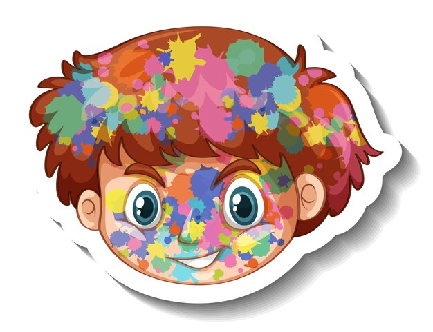 Happy boy face with colour on his face sticker on white background