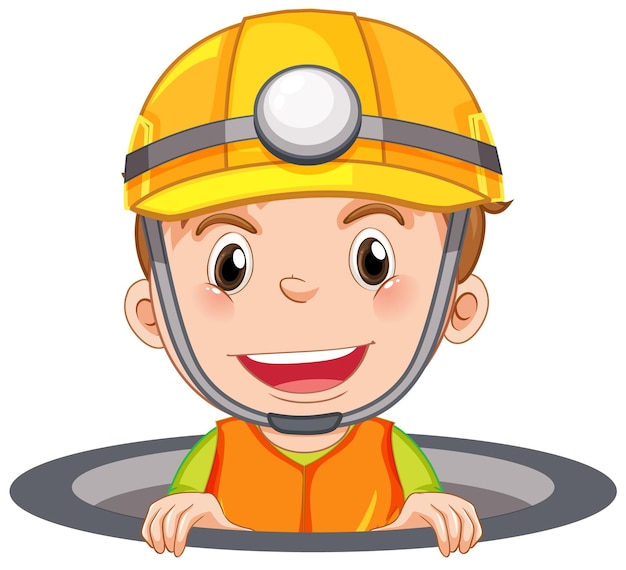 Free vector happy boy in hole wearing safety hat