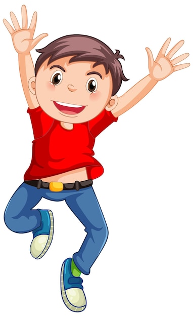 Happy boy jumping cartoon character