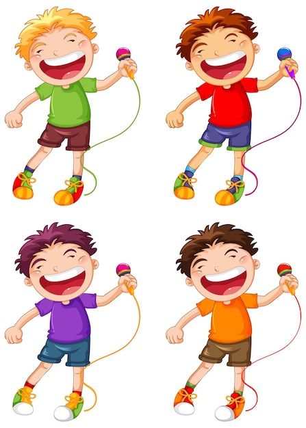 Free Vector happy boy singing with microphone