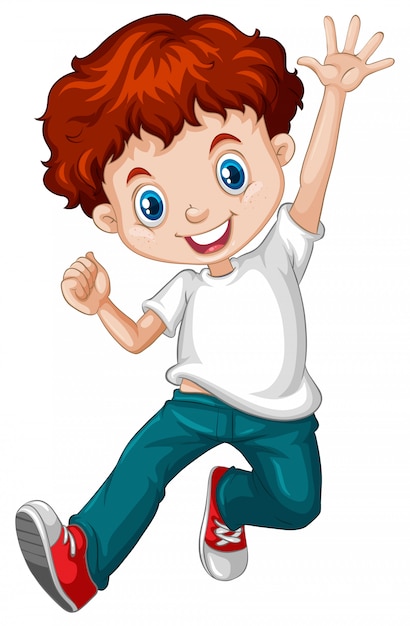 Free Vector happy boy with red hair wearing blue jeans