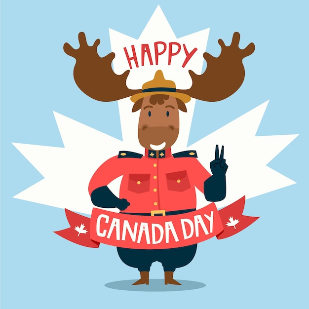 Free Vector happy canada day with ranger raindeer