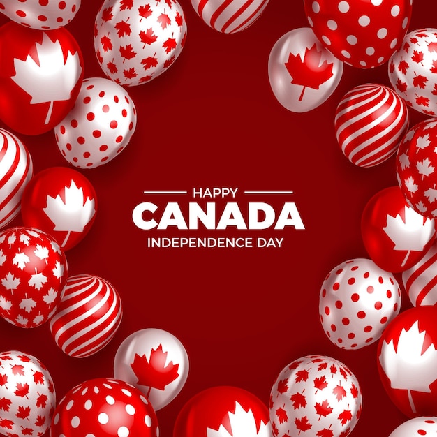 Free Vector happy canada day with realistic balloons