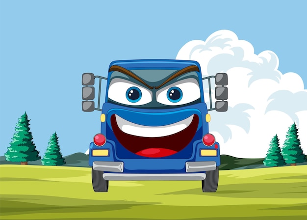 Free Vector happy cartoon car on sunny day