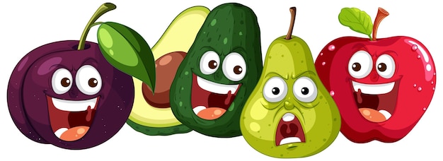 Free vector happy cartoon fruits group