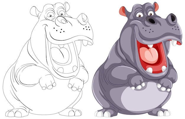 Free Vector happy cartoon hippo duo