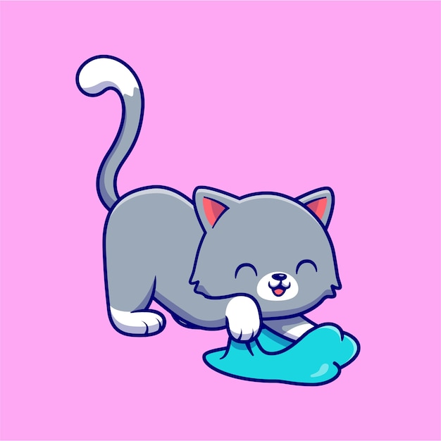 Happy Cat Playing Slime Cartoon . Animal Love Icon Concept Isolated . Flat Cartoon Style