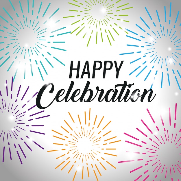 Free Vector happy celebration event with fireworks decoration